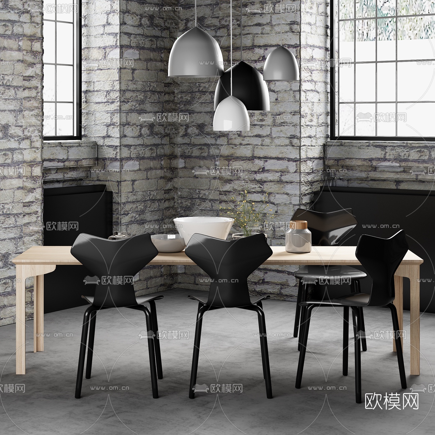 丹麦Fritz品牌 北欧长方形餐桌椅3d模型