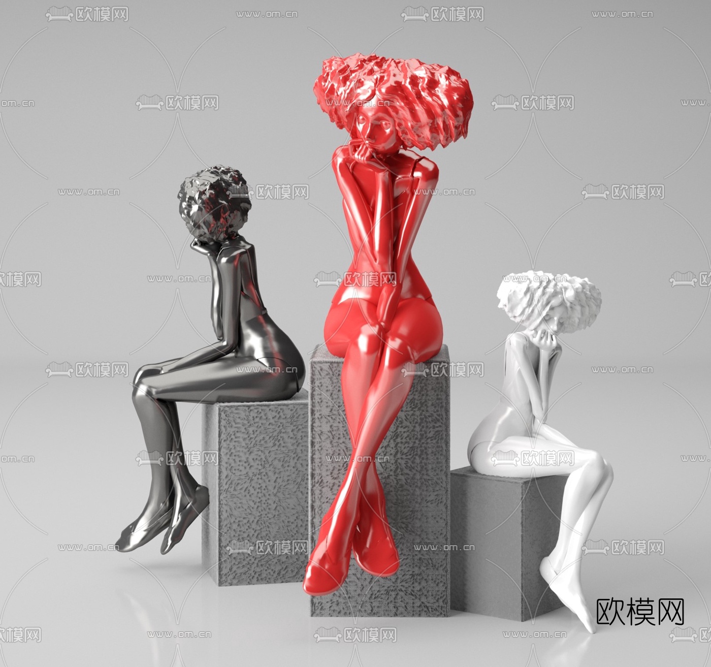 现代女性人物雕塑3d模型下载