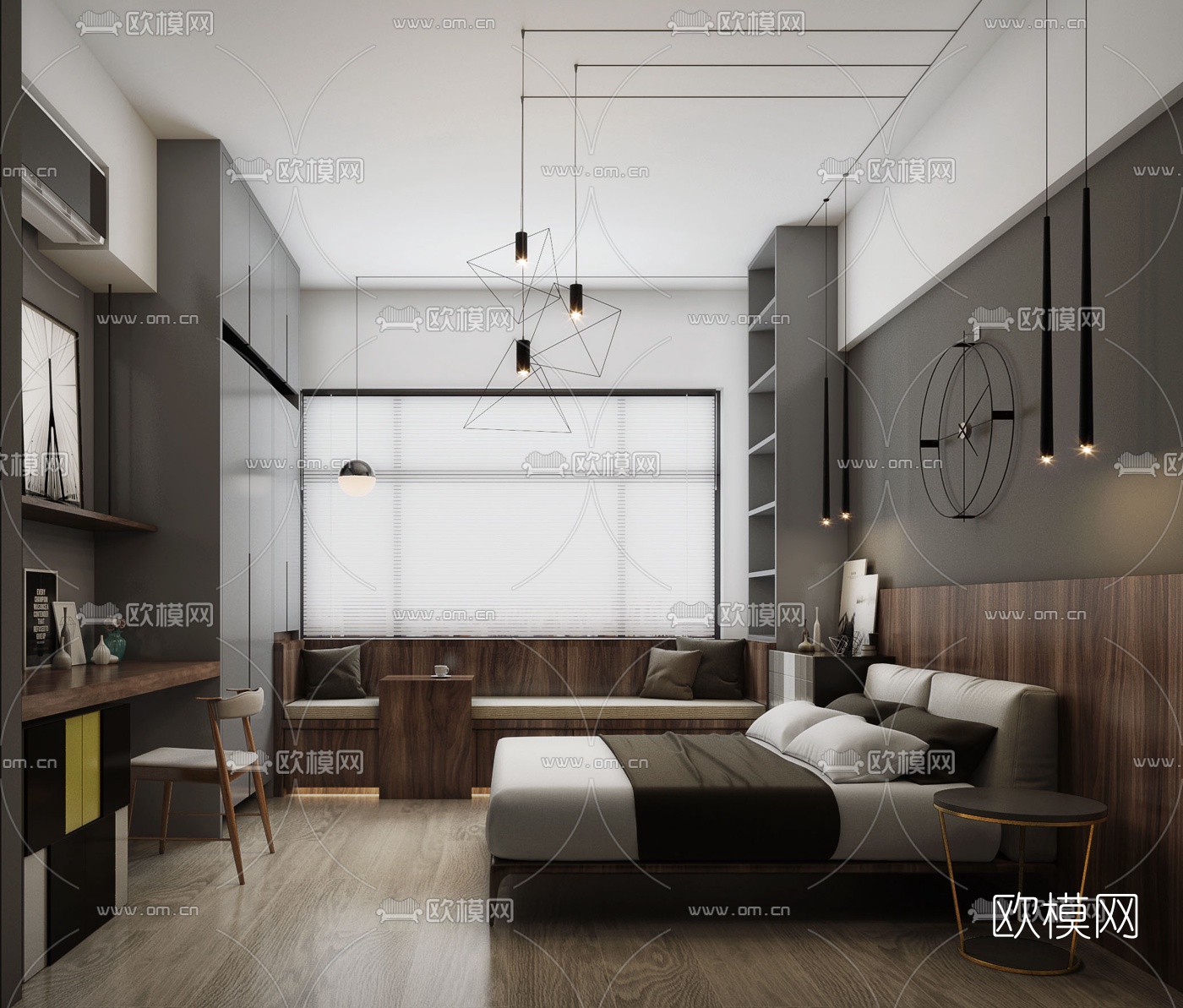 工业风简约卧室3d模型下载