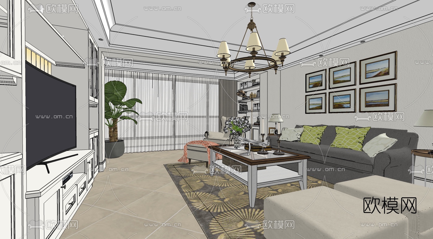 美式客餐厅免费su模型下载_ID10504606_sketchup模型下载-欧模网