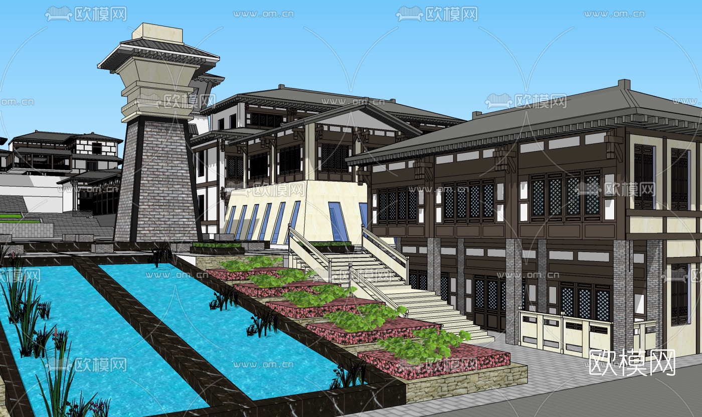 中式仿古阁楼su模型下载（渲染图5）