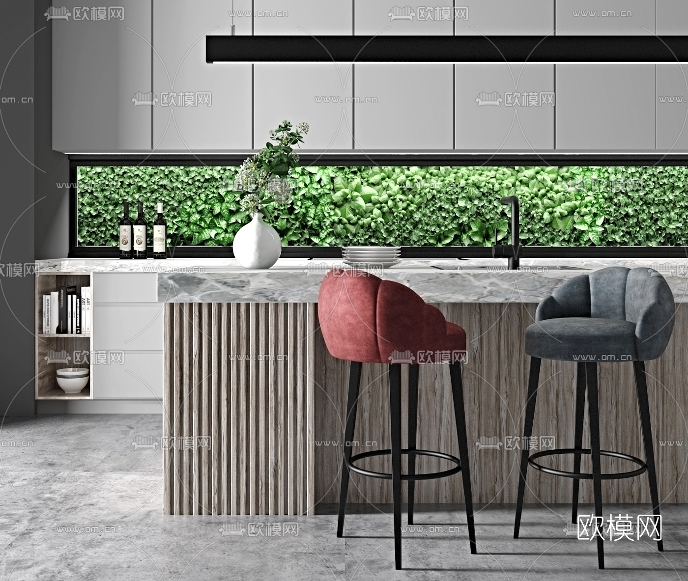 现代大理石吧台橱柜3d模型下载