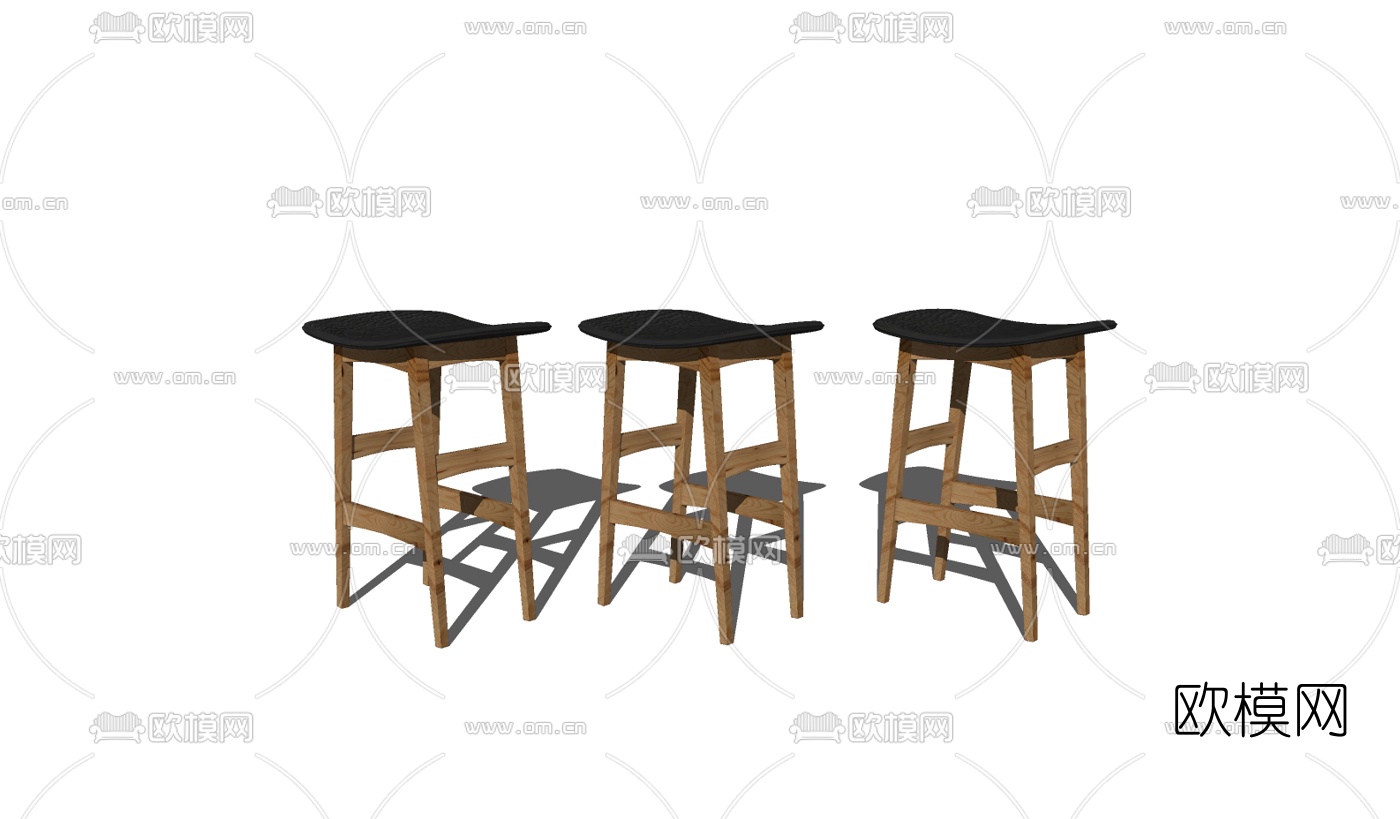 现代实木吧椅su模型下载（渲染图2）