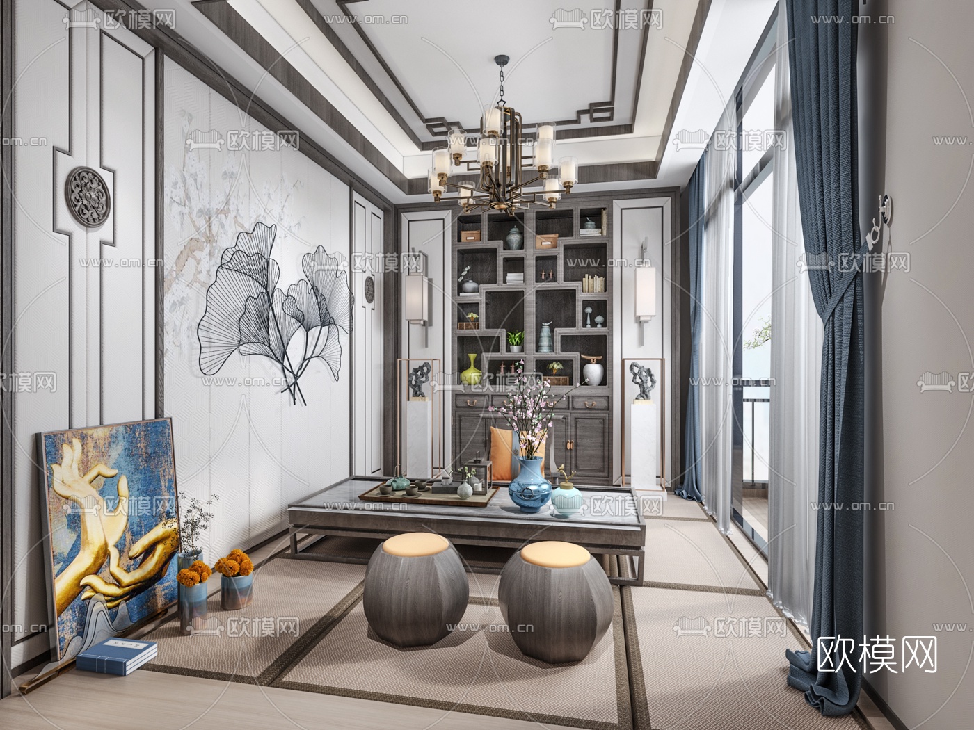 日式榻榻米茶室3d模型下载