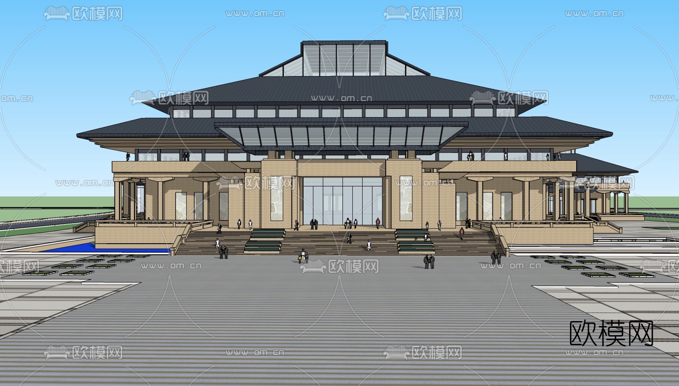 新中式博物馆su模型下载（渲染图1）