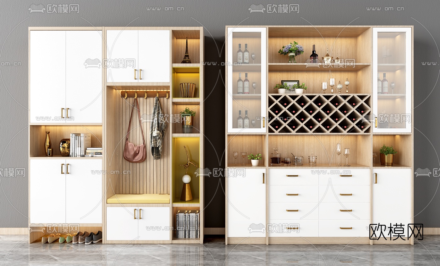 现代酒柜鞋柜组合3d模型