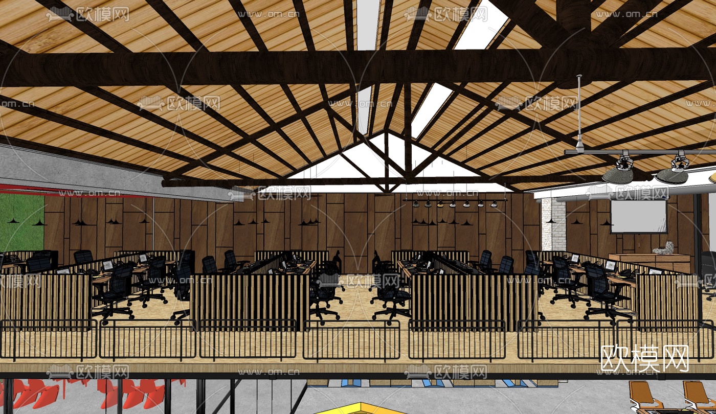 工业风办公区免费su模型下载（渲染图3）