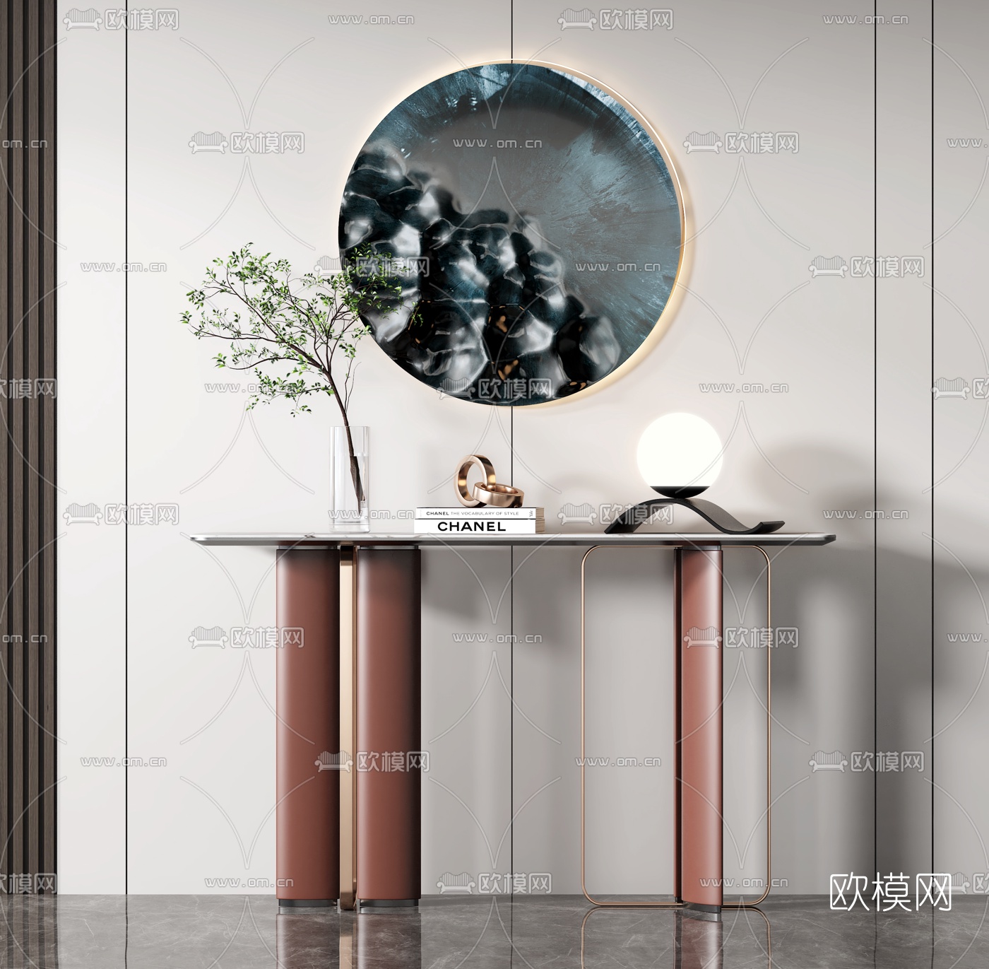 现代端景条案3d模型