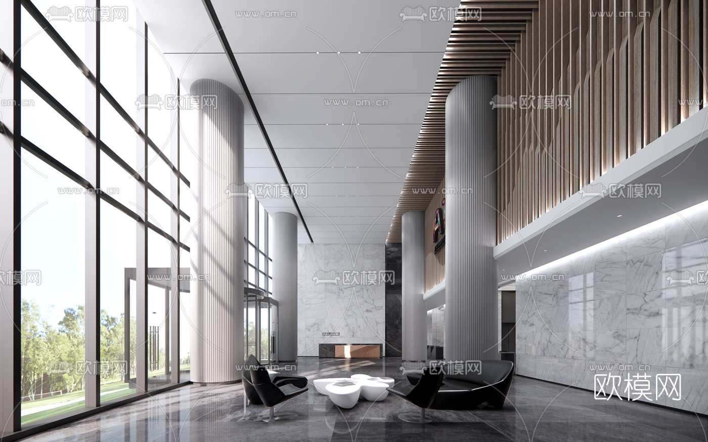 现代办公大堂su模型下载（渲染图1）
