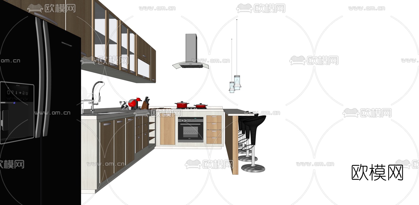 现代橱柜su模型下载（渲染图1）