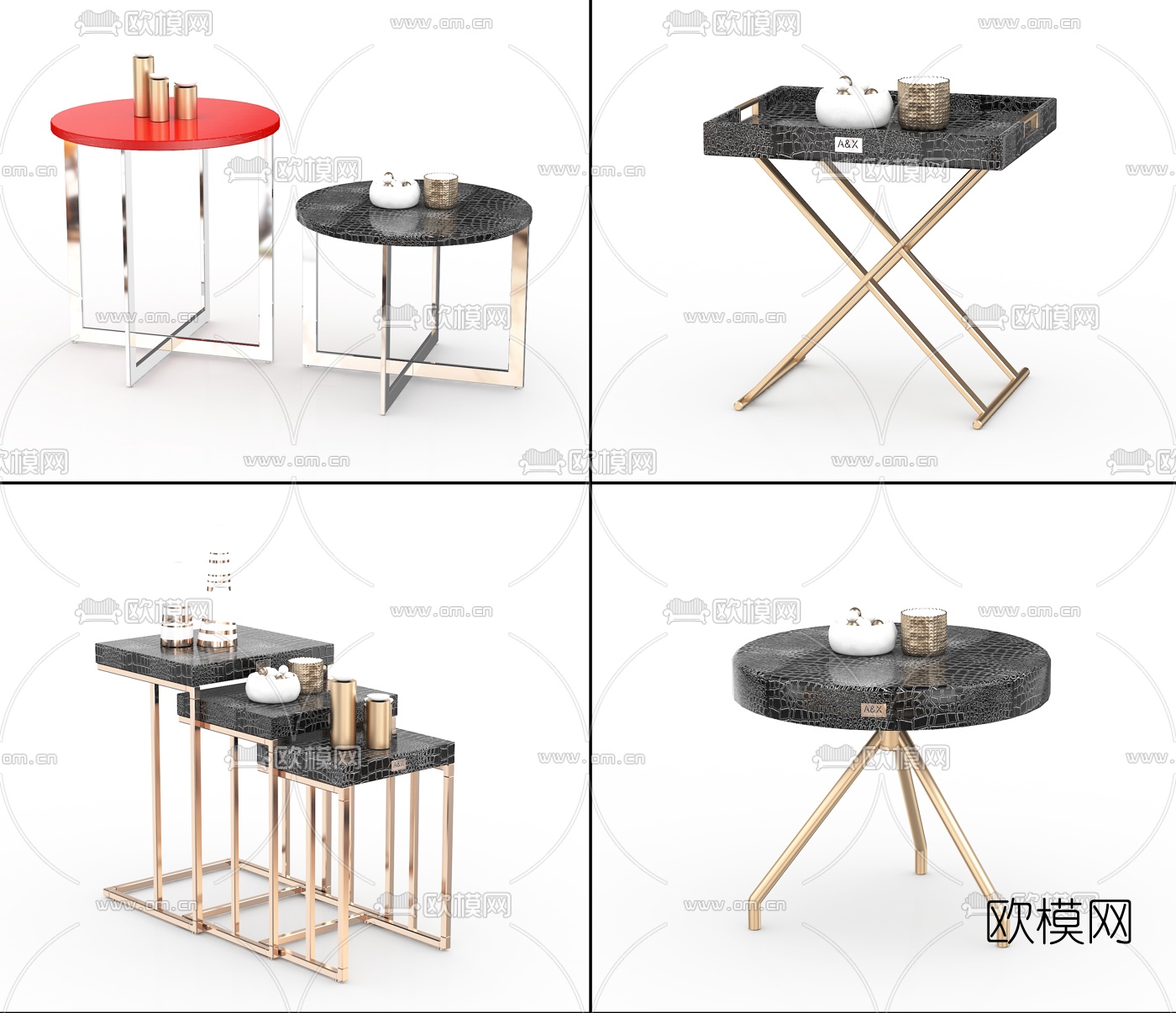 现代金属边几圆几3d模型