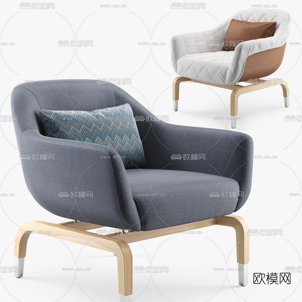 现代实木布艺休闲椅3d模型
