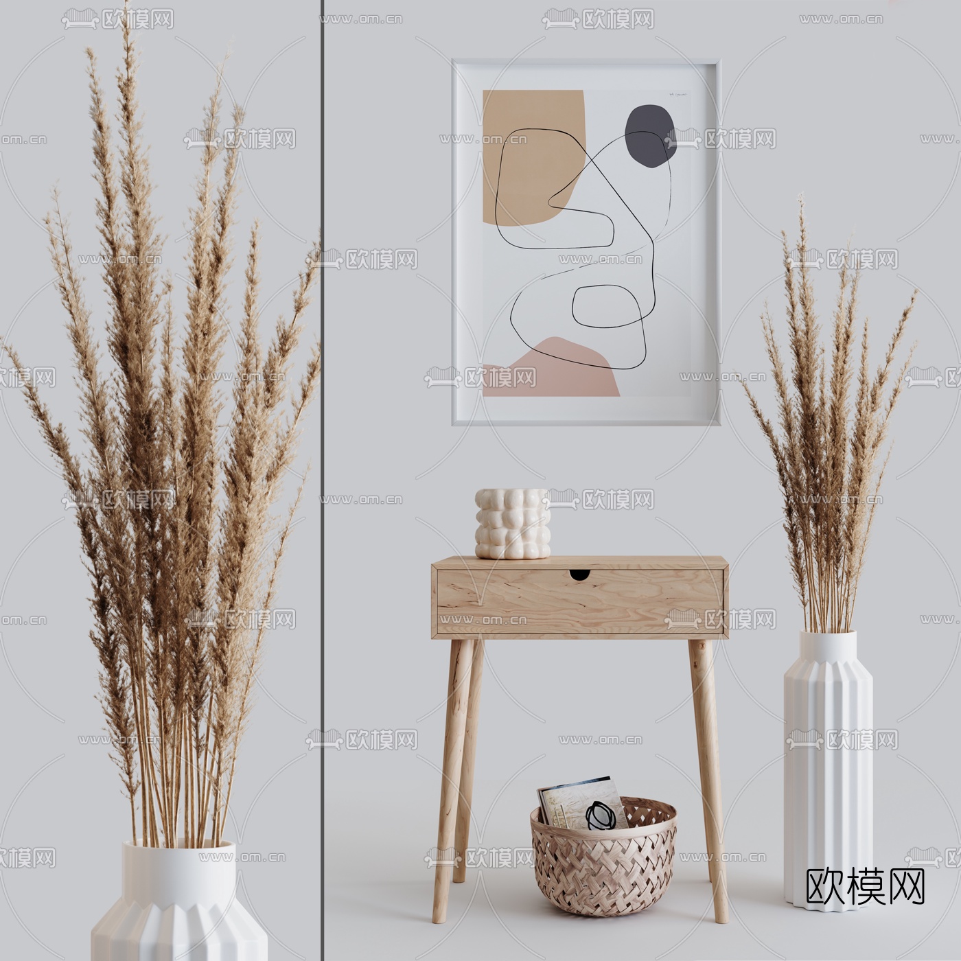 北欧实木边几角几3d模型