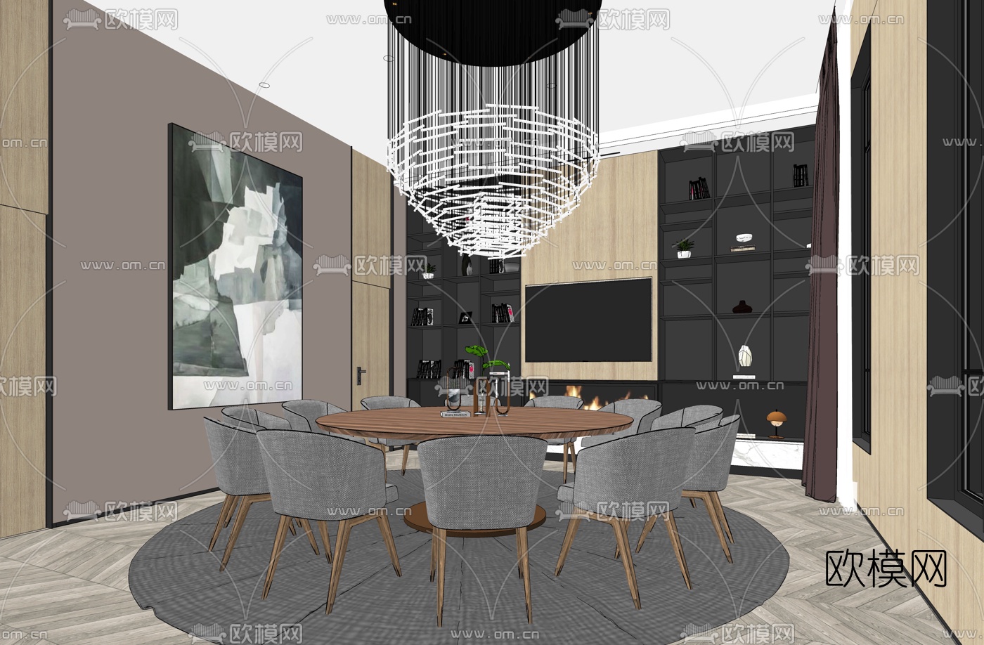 现代餐厅包房su模型下载（渲染图1）