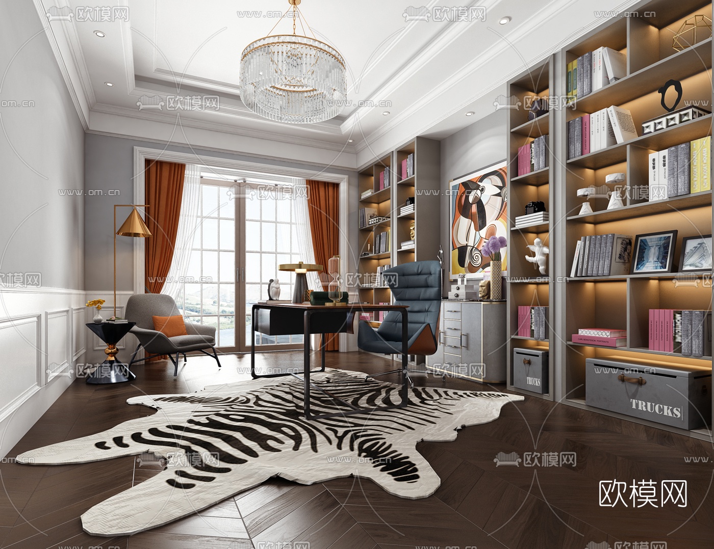 现代书房3D模型-免费3dmax模型库-欧模网