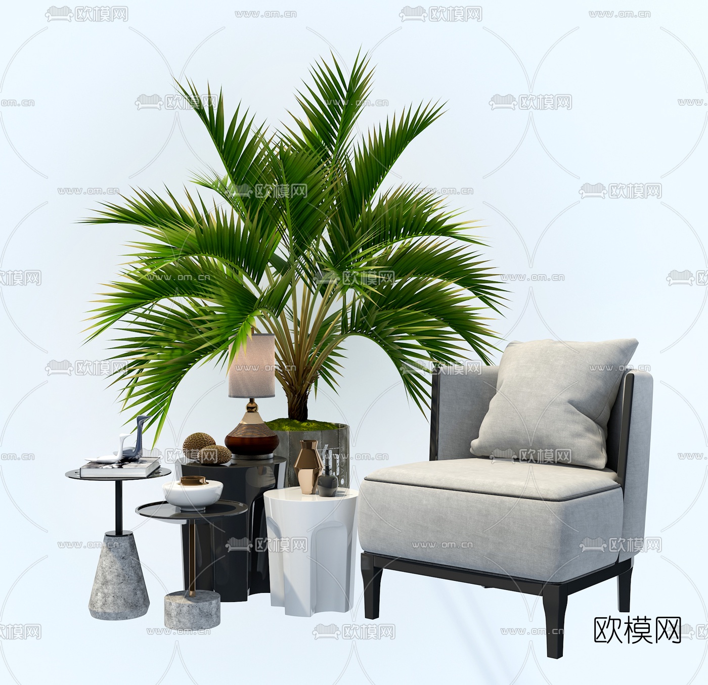 新中式布艺休闲椅3d模型下载