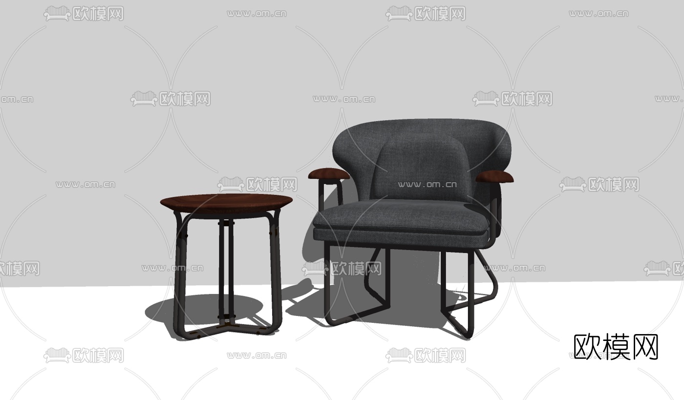 工业风休闲椅组合su模型下载（渲染图2）