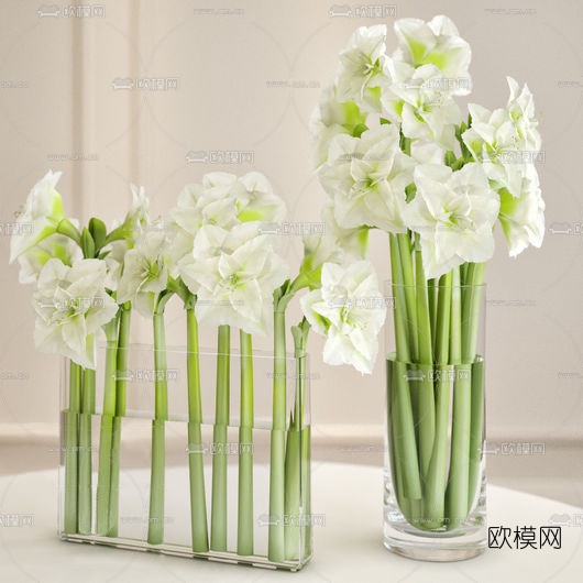 现代玻璃花瓶插花3D模型