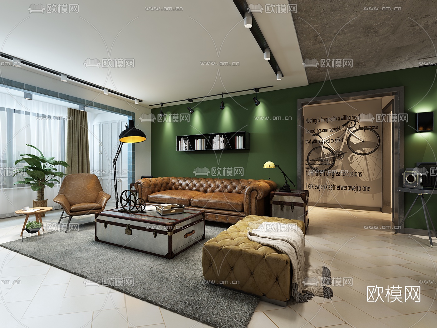 工业风客厅餐厅厨房3D模型