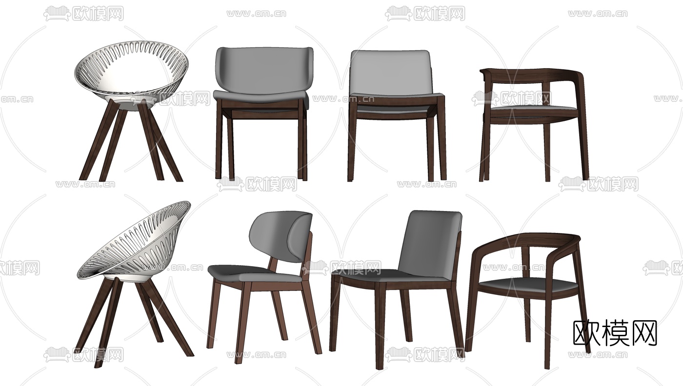 现代简约单椅组合su模型下载（渲染图1）