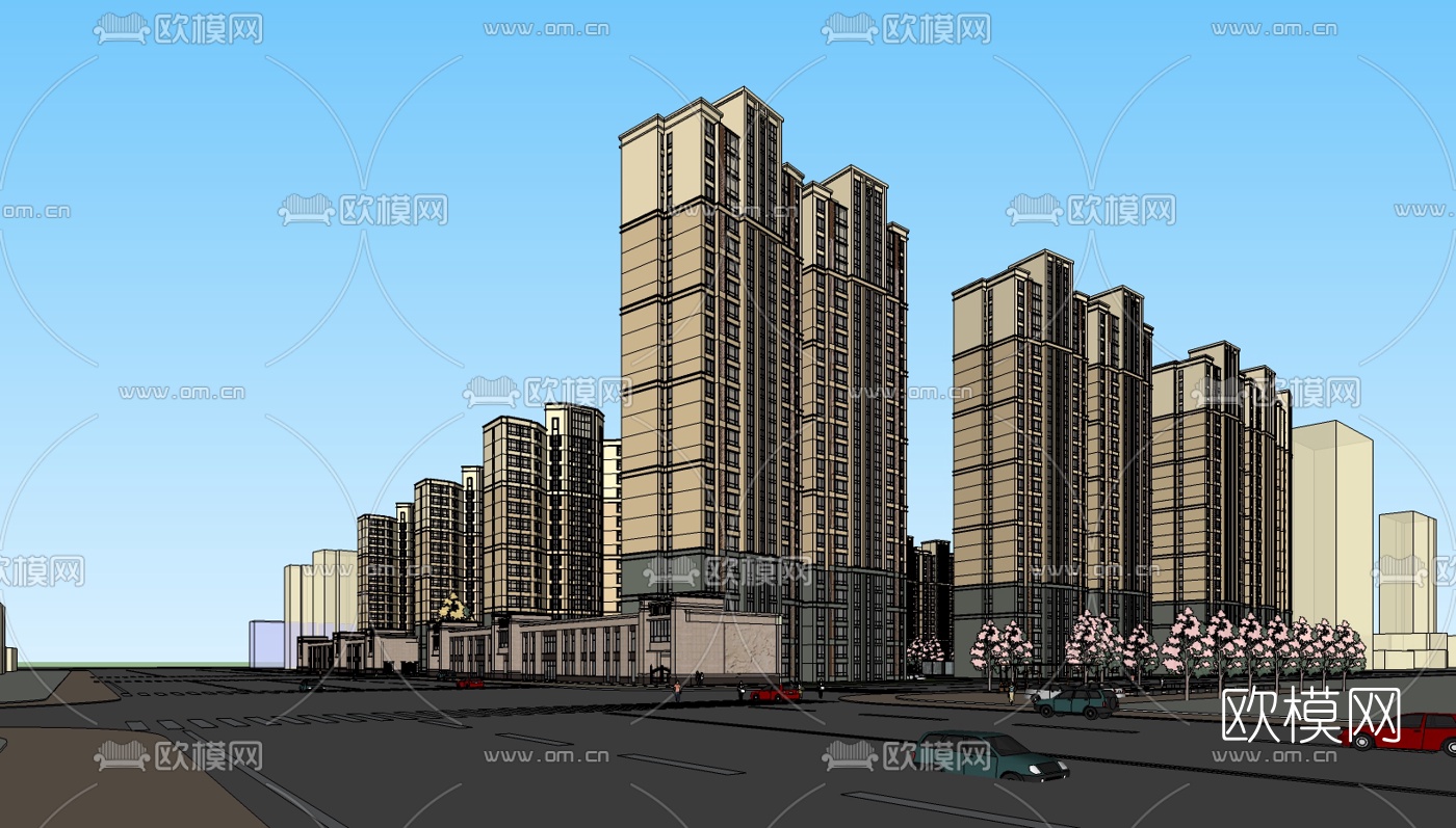 新古典商住综合楼su模型下载
