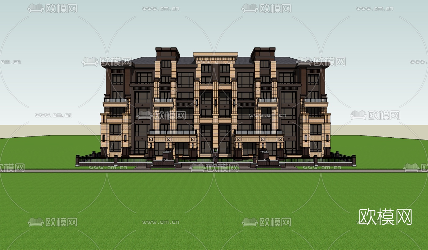新古典公寓楼su模型下载（渲染图2）
