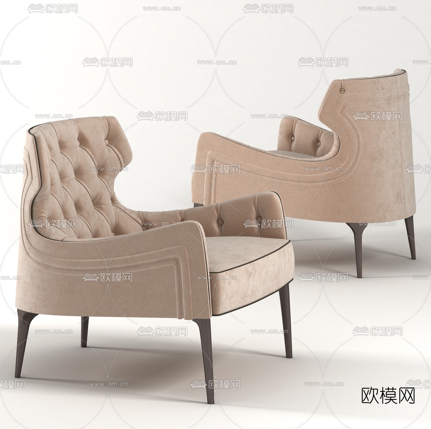 欧式皮革休闲沙发椅3D模型-免费3dmax模型库-欧模网