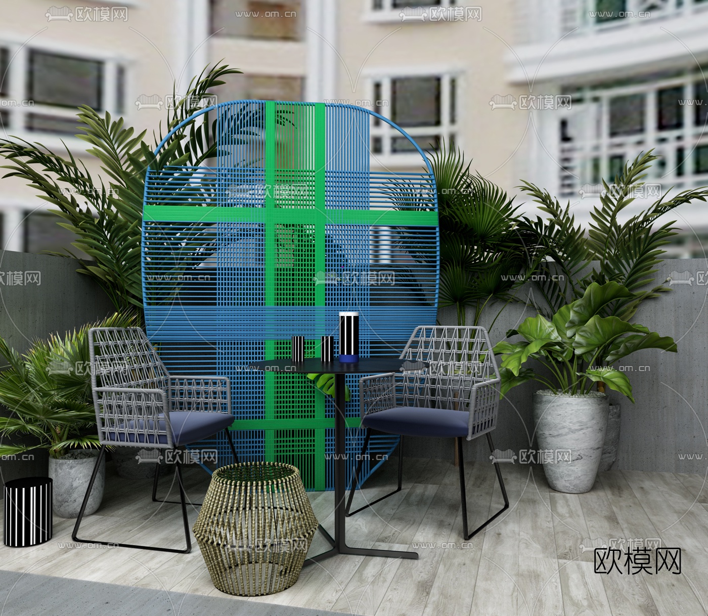 意大利Saba Italia品牌 现代户外休闲编织桌椅3d模型下载