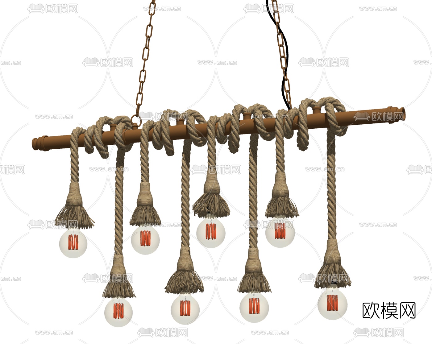 工业风麻绳吊灯su模型下载