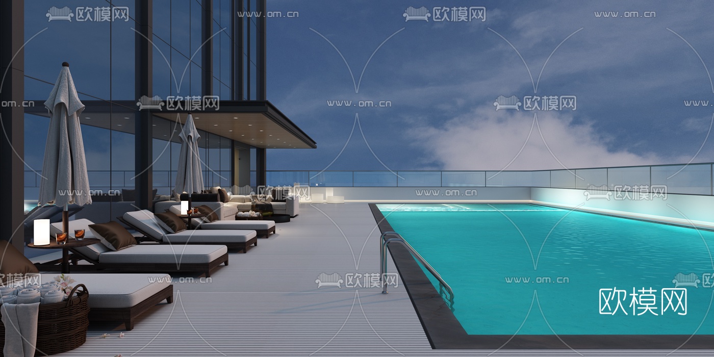 现代露天游泳池3d模型