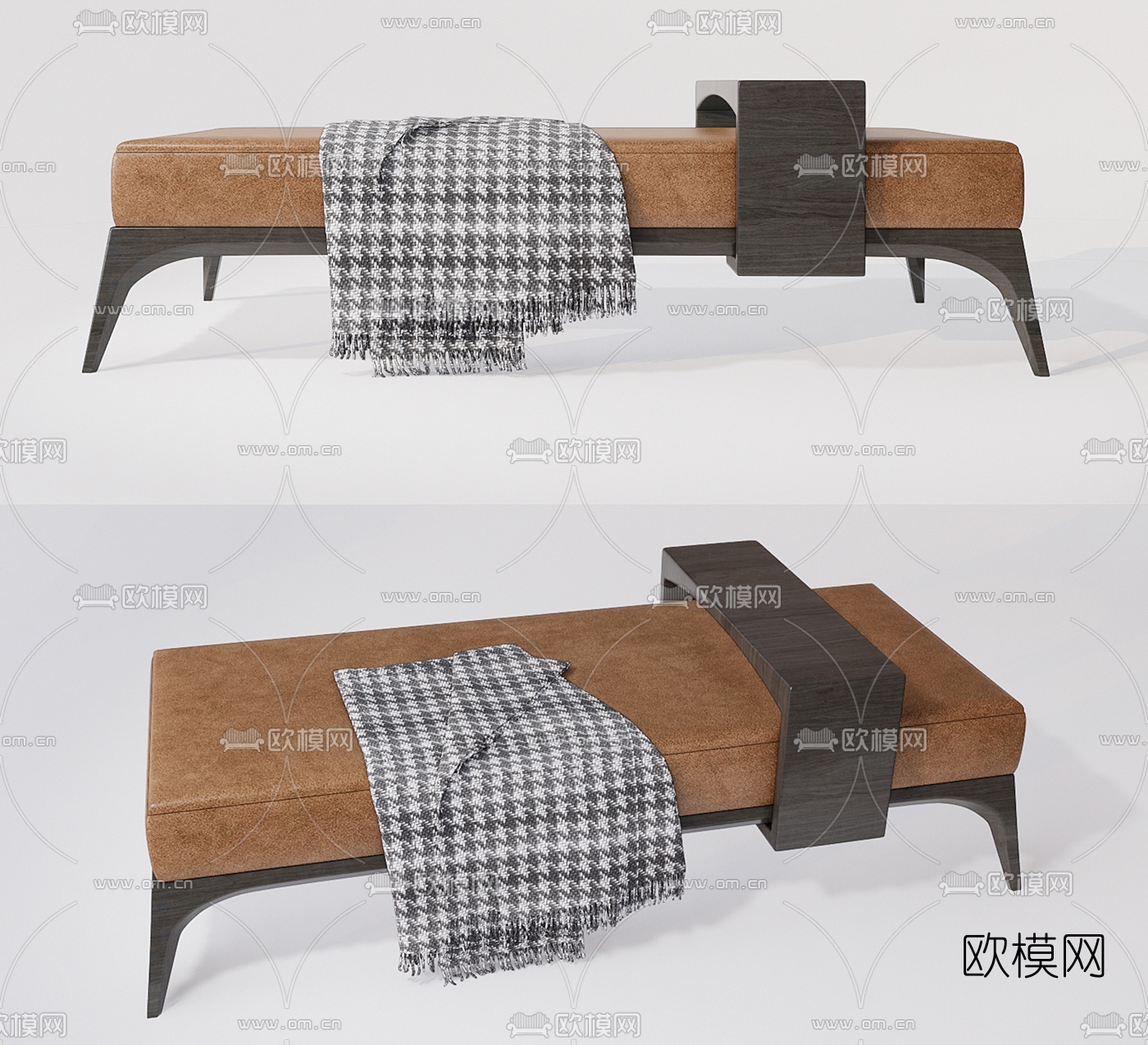 现代床尾凳脚踏su模型下载（渲染图1）