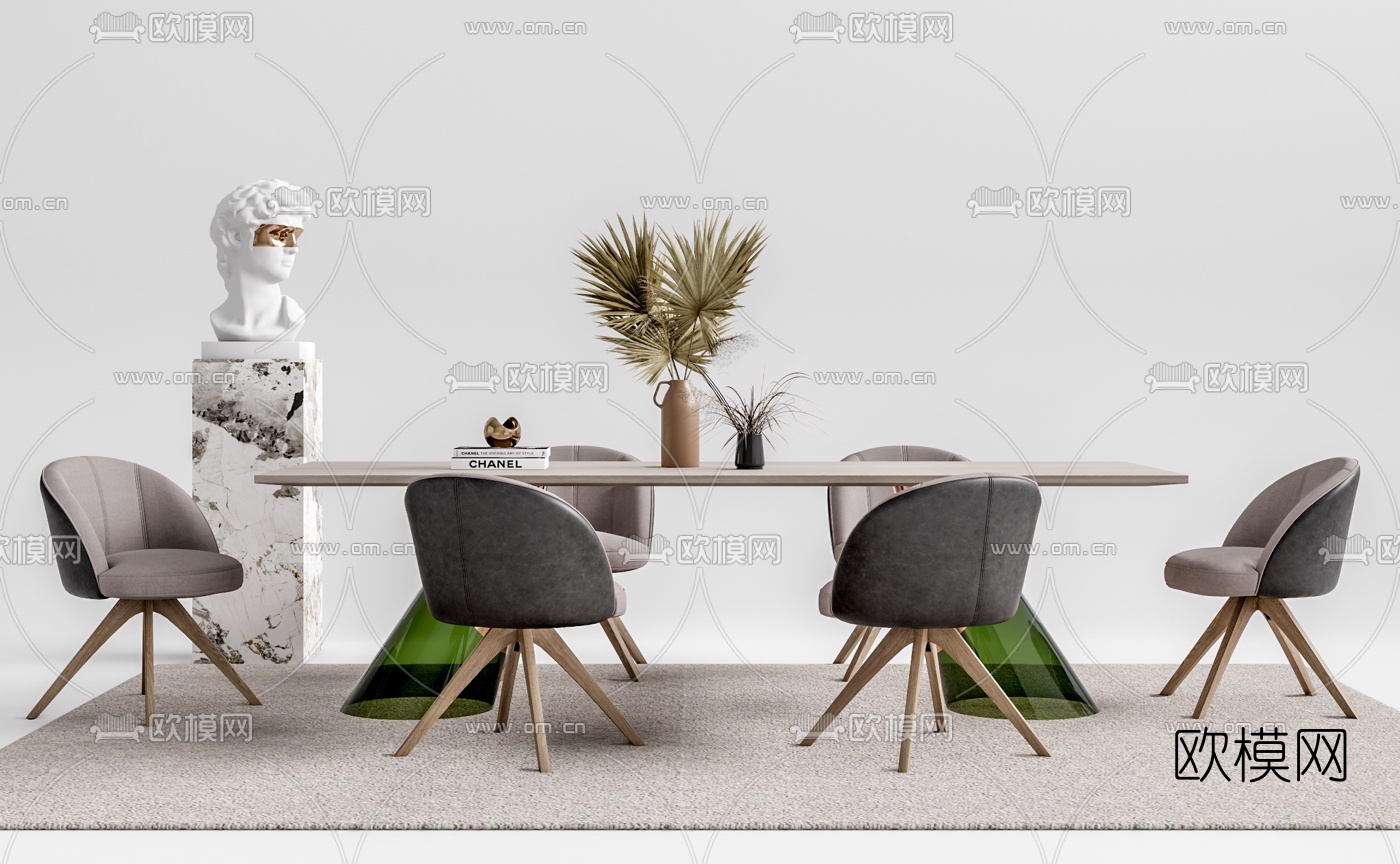 现代条形餐桌椅su模型