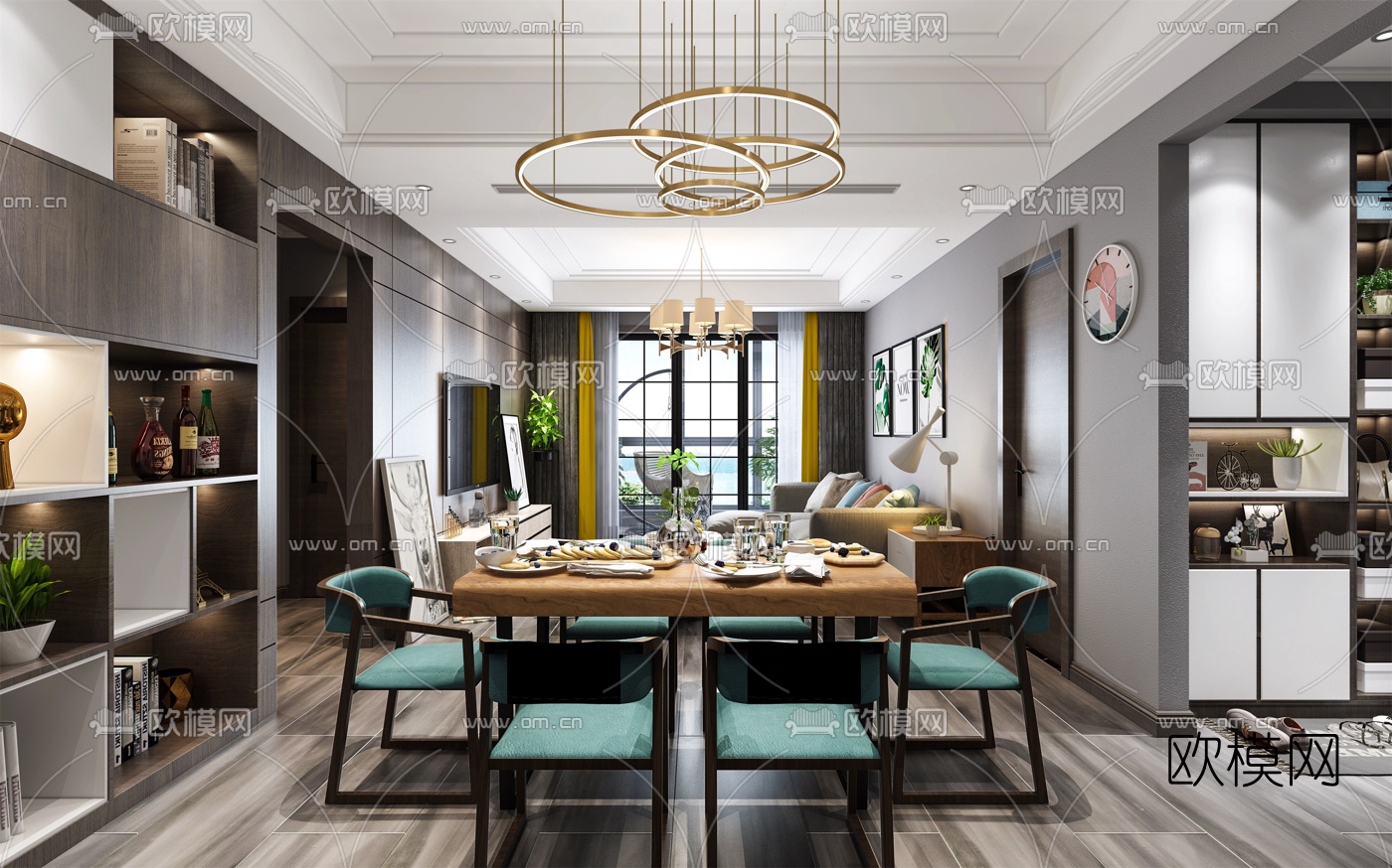 北欧客厅餐厅3d模型-免费3dmax模型库-欧模网