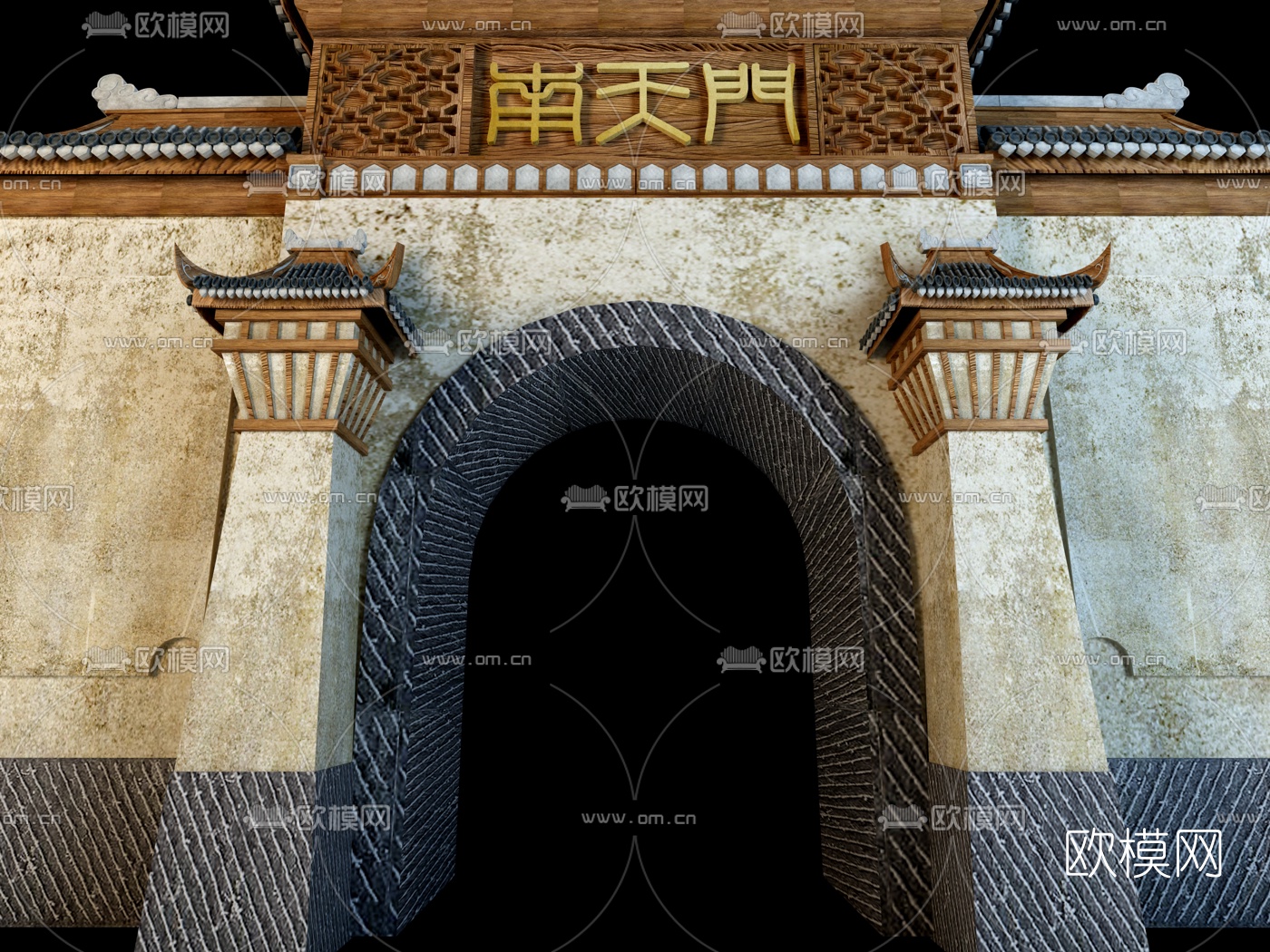 中式门头牌坊3d模型下载（渲染图3）