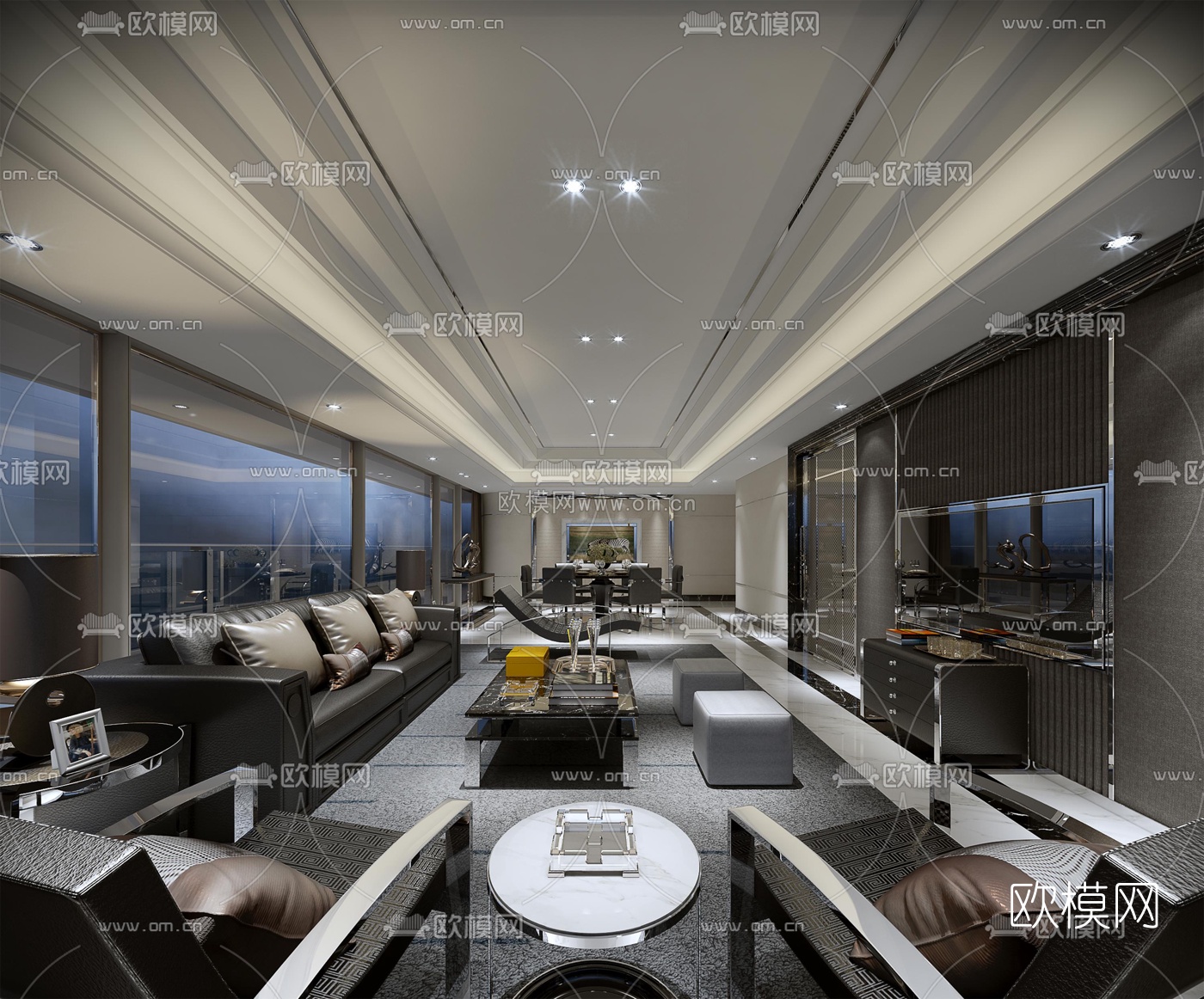 梁志天现代客厅餐厅空间3D模型