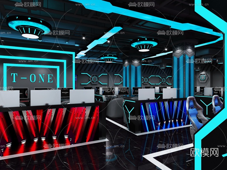 现代科技风网咖3d模型下载(渲染图3)