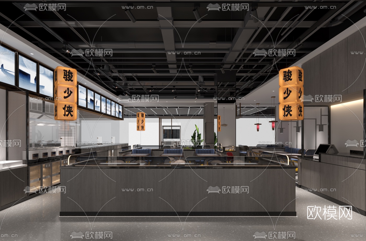 现代武侠主题餐厅3d模型
