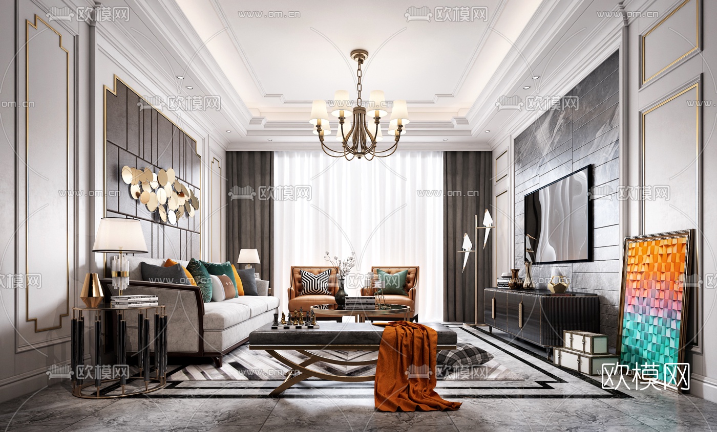 后现代客厅3d模型下载（渲染图1）