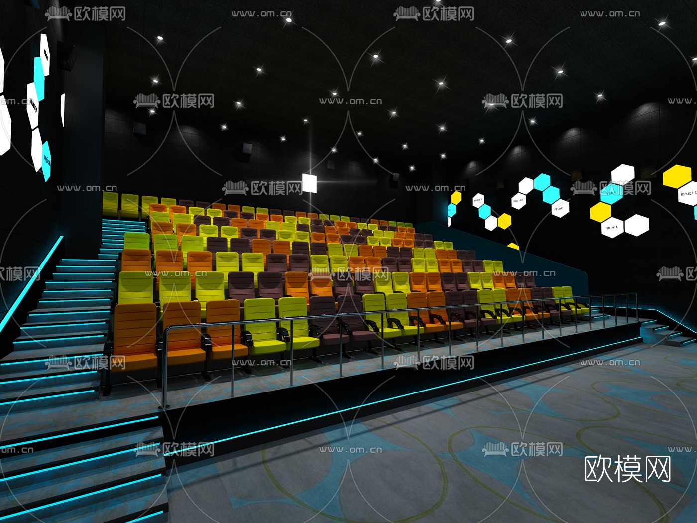 现代电影院放映厅3d模型下载（渲染图2）