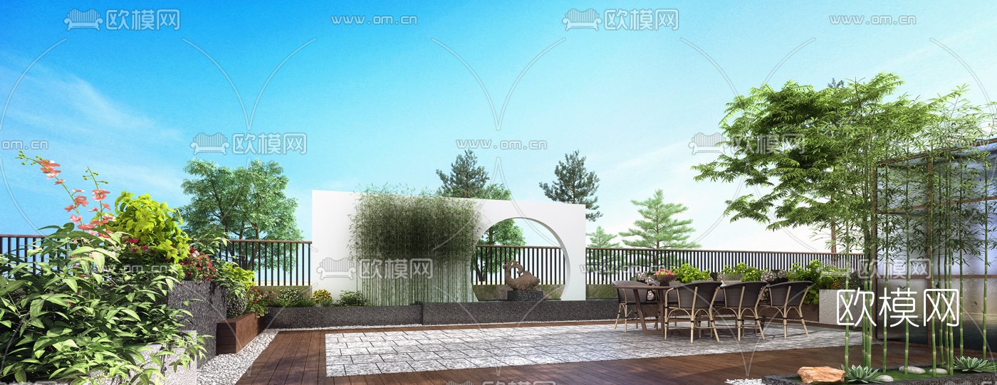 现代阳台露天花园3d模型下载（渲染图1）