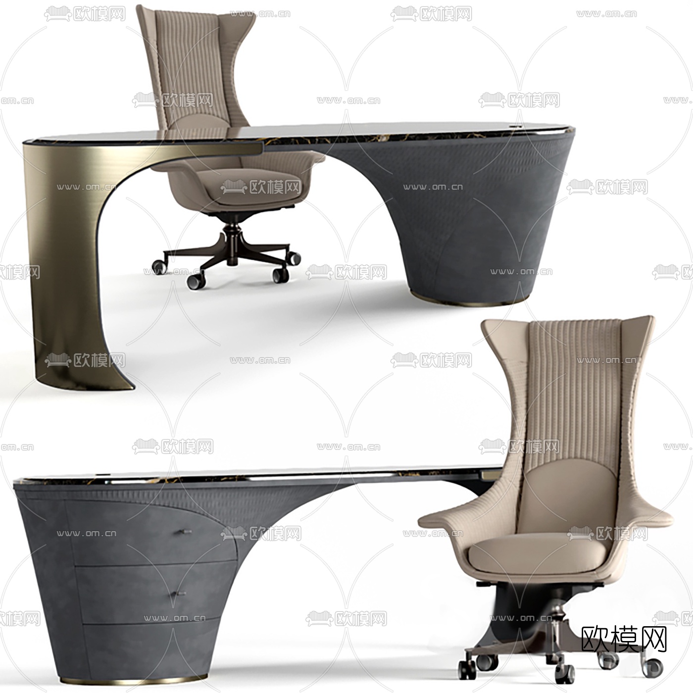 现代轻奢书桌椅3d模型下载
