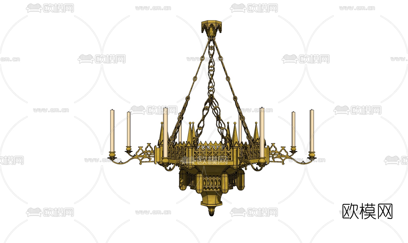欧式古典金属烛台吊灯免费su模型下载