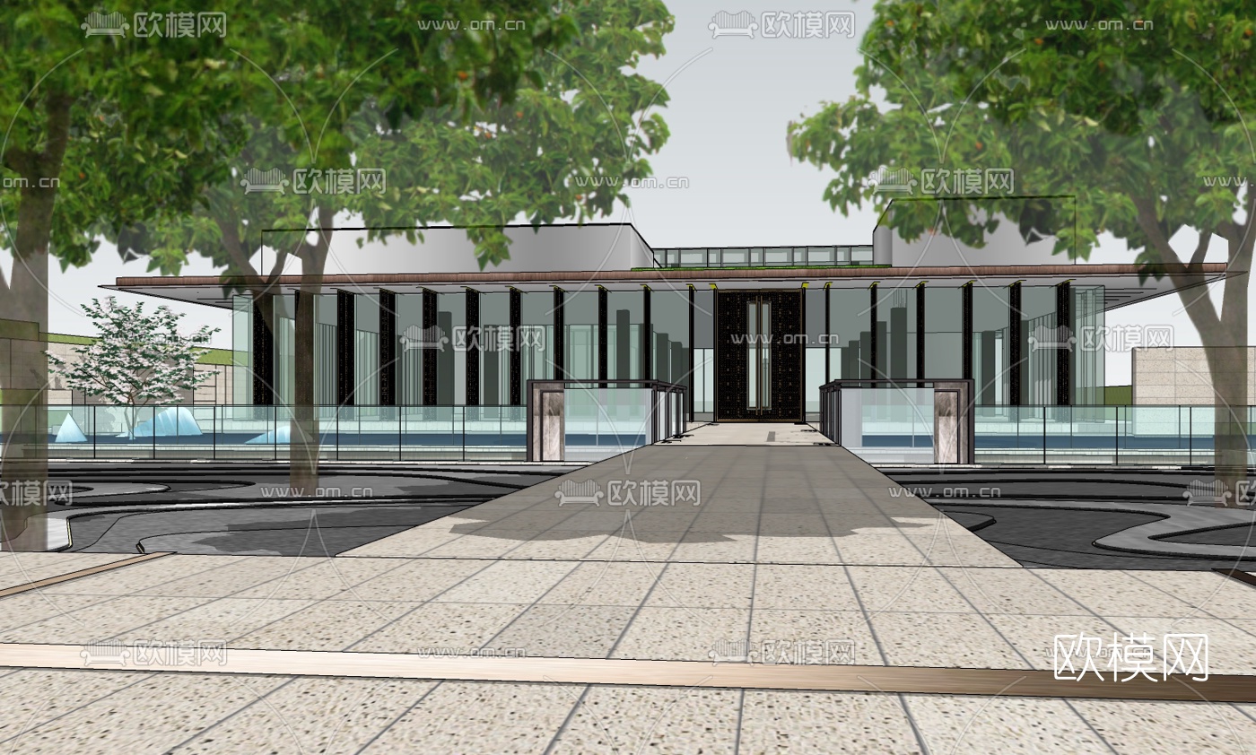 新中式休闲会所su模型下载（渲染图2）