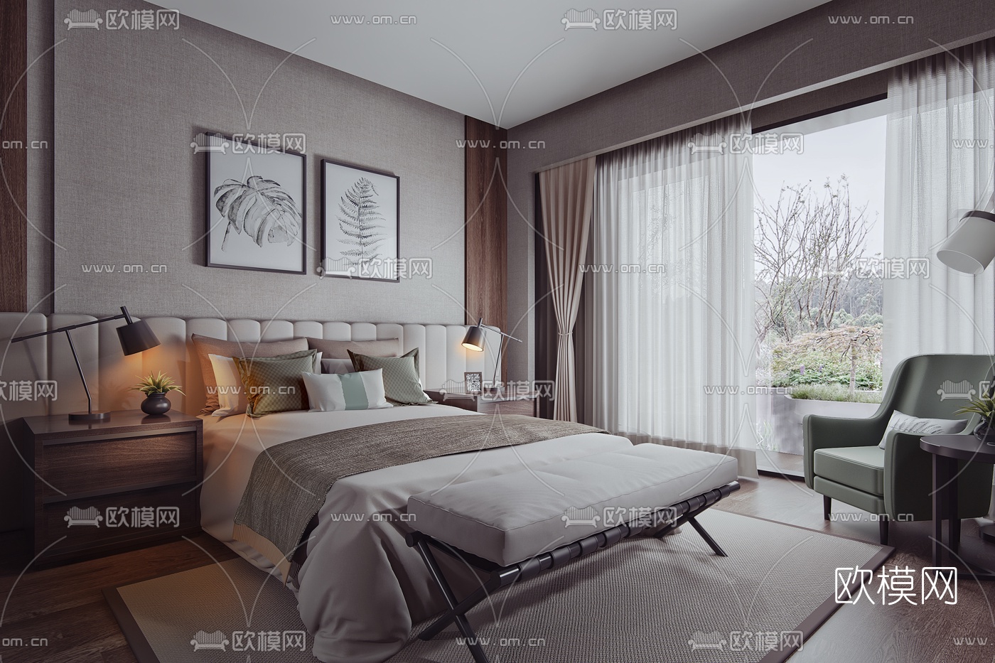 元禾大千新作 现代卧室3D模型下载（渲染图1）
