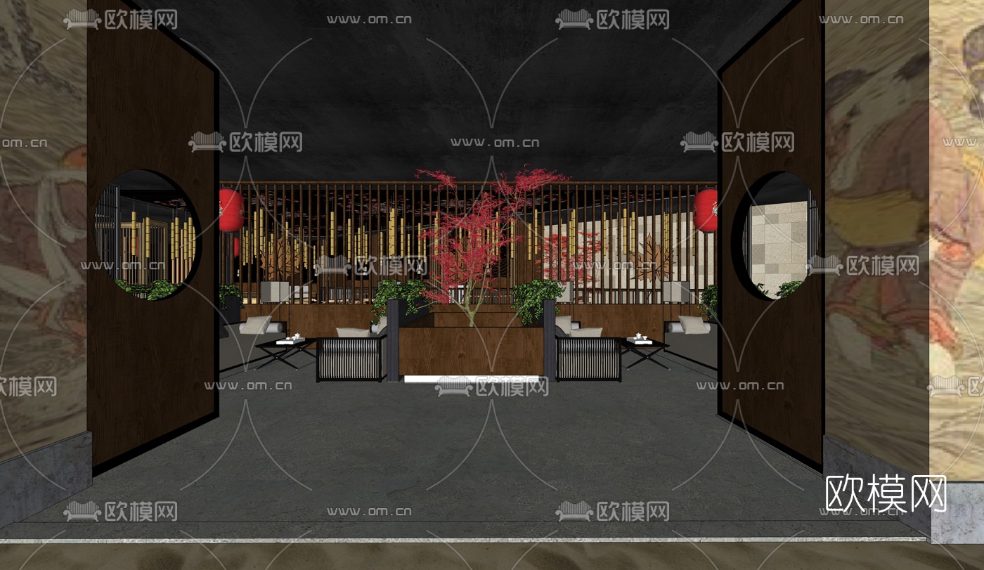 日式料理店su模型