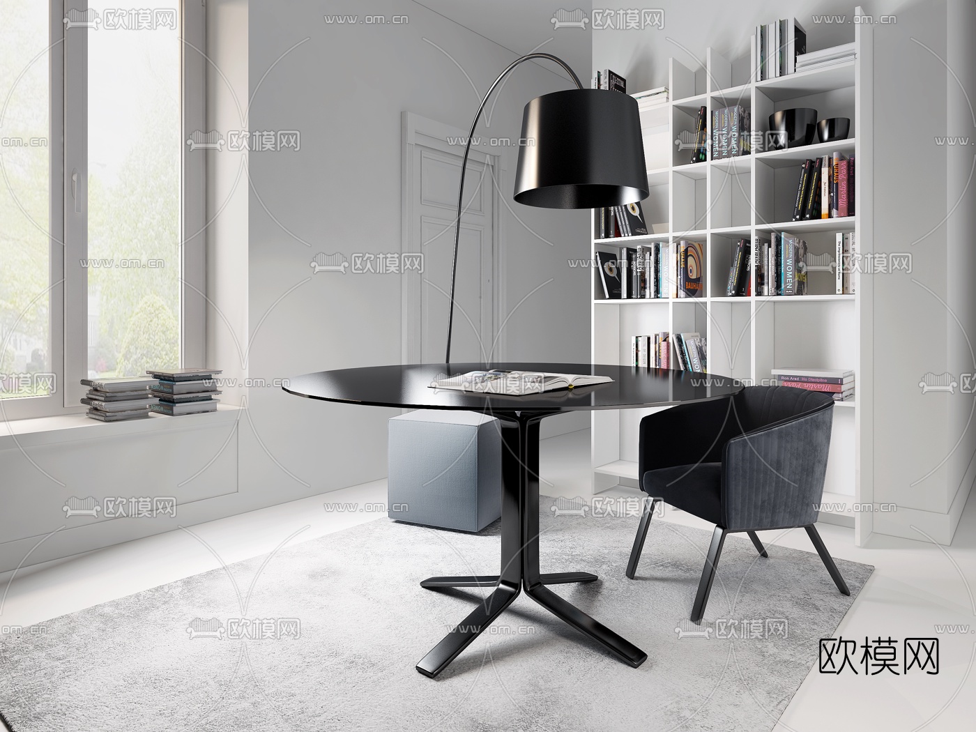 意大利Meridiani 现代玻璃桌椅组合书柜3D模型