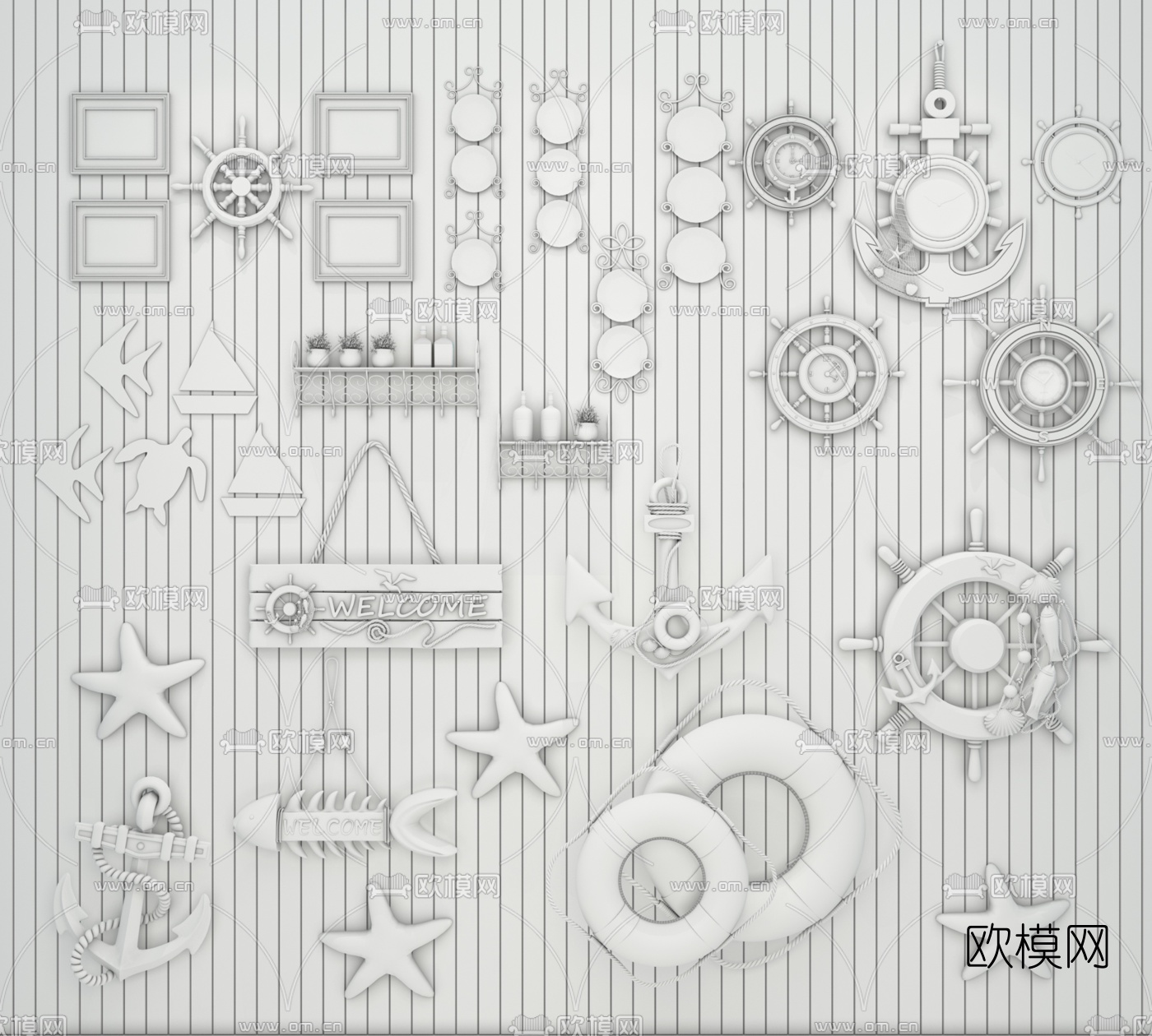 地中海装饰品挂件组合3D模型下载（渲染图2）