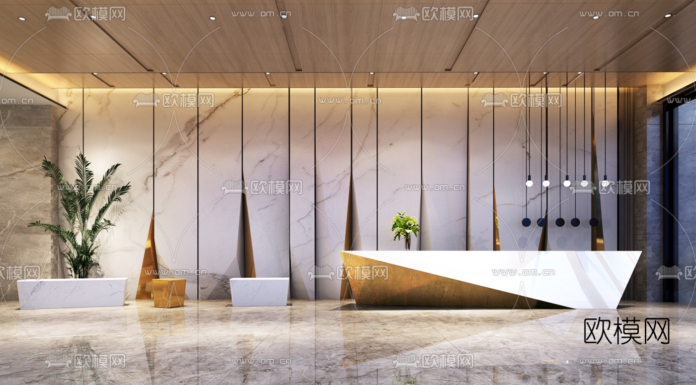 现代办公前台接待区3d模型