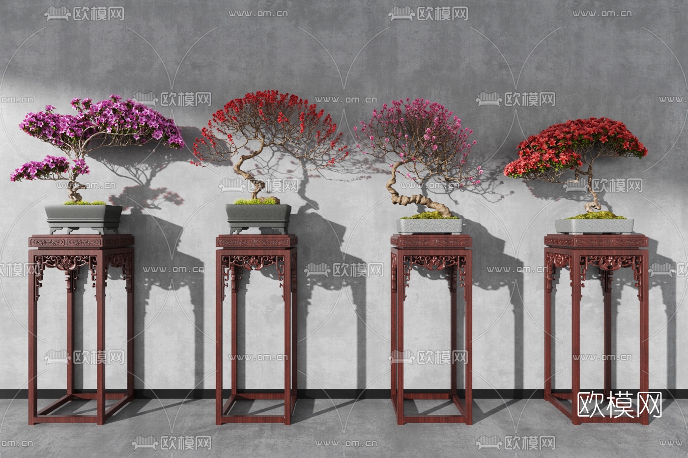 中式花树绿植盆栽3d模型下载