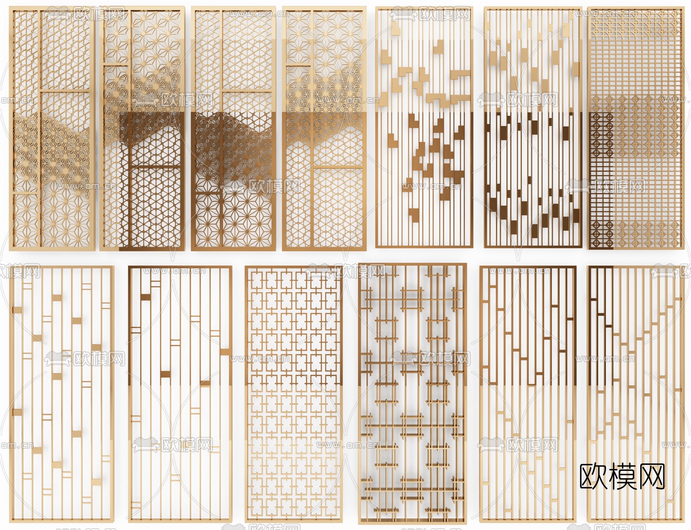 新中式金属屏风隔断3d模型下载